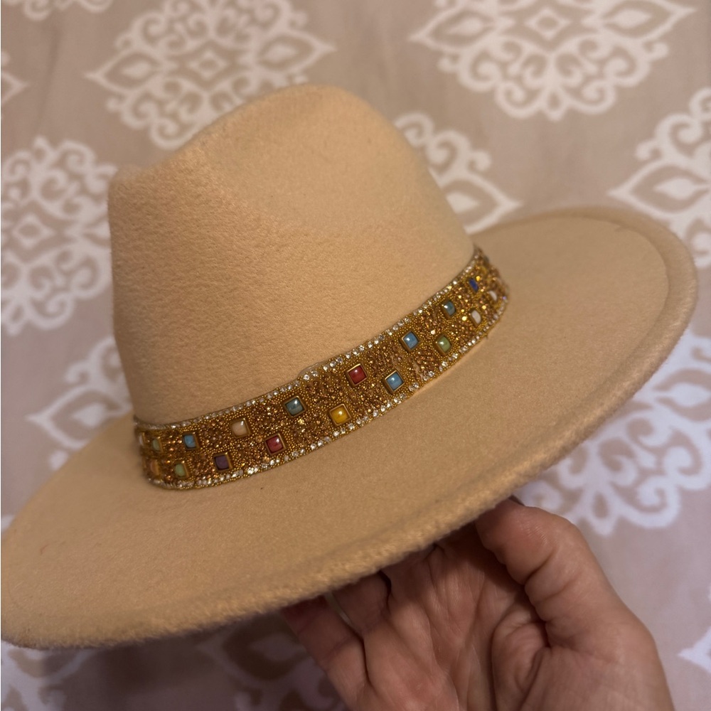 Versona Tan Hat with Jewel Embellished Band